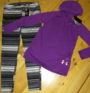 Under Armour Threadborne hoodie top & leggings set NWT girls' L YLG purple black - Picture 1 of 2