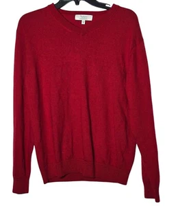 Turnbury Mens Red 100% Extra Fine Merino Wool V-Neck Sweater Medium Winter Cozy - Picture 1 of 8