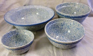 Vtg Mervyn's 4 Pc Set Splatter Blue Speckled Ceramic Mixing Bowls Serveware - Bild 1 von 24
