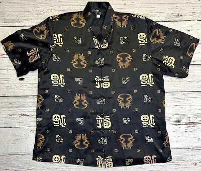 Chinese Dragon Print Black  Satin Y-Y-S-B SUZHOU Men's 3XL - Image 1 of 4