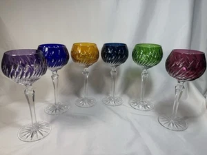 (6) Bohemian Czech (?) Cut to Clear Crystal 8.25 Inch HOCK WINE GOBLET - Picture 1 of 12