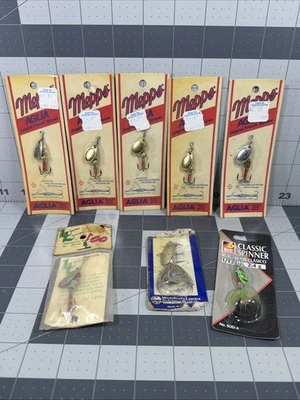 Lote de 5 señuelos giratorios vintage sellados Mepps Agila + otros 3 hilanderos nuevos de stock Foto 1 de 4