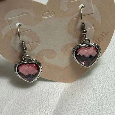 Brighton Newport Rose Earrings French Wire Silver Plated Crystal Heart New - Image 1 of 4