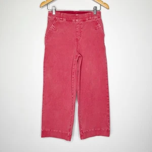 Spanx Pants Size Medium Stretch Twill Cropped Wide Leg Red Mid Rise Pull On - Picture 1 of 13