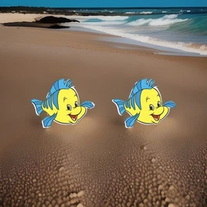 Flounder- Ariel’s Closest Friend-Handmade Stud Earrings (approx 0.25 Inches) - Picture 1 of 1