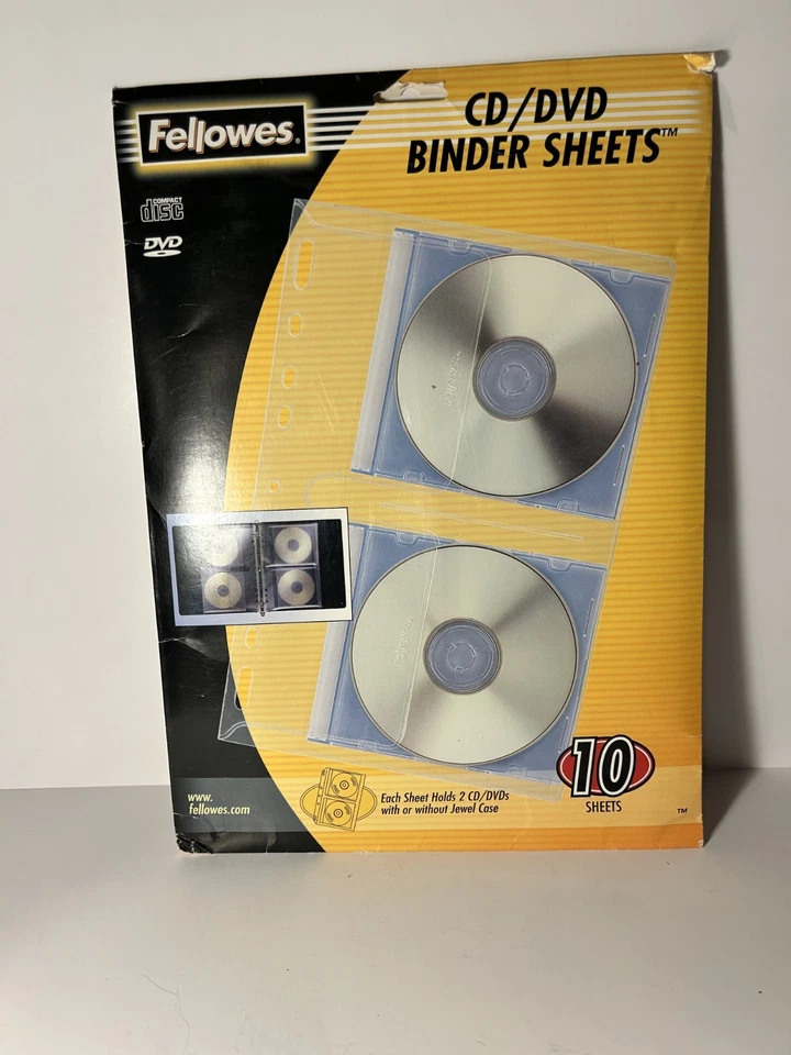 全新 Fellowes CD/DVD Binder Sheets 8 张 适合带或带珠宝盒 #854521 — 第 1/4 张图片