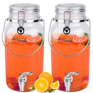 1 Gallon Glass Drink Dispensers for Parties,2 Pack Beverage Dispenser With Sp... - Picture 1 of 6