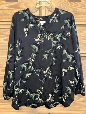 J.Jill Pure Jill Shirt Womens Blue Floral Tunic V Neck Lightweight Size Medium - Image 1 of 3