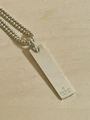 Gucci Plata 925 Logo Barra Collar Doble Cadena 50cm Usado Excelente Foto 1 de 4