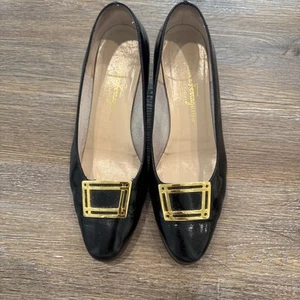 Salvatore Ferragamo Rn42097-249 schwarze Lederpumps mit Schnalle Größe 8,5 B süß - Bild 1 von 13