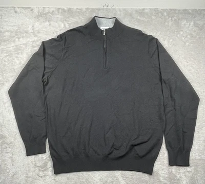 Peter Millar Sweater Mens XL Black Quarter Zip Mock Neck Cotton Silk Blend Crown - Image 1 of 4