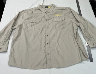Cabelas Shirt Mens 4XL Beige Khaki Safari Long Sleeve Button Up Embroidered EUC - Image 1 of 4