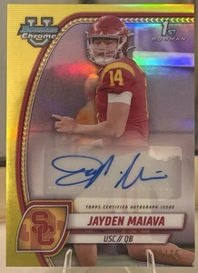Bowman University 2024 cromo Jayden Maiava automático/75 refractor amarillo 1er RC USC - Imagen 1 de 2