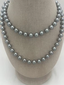 Vintage Pearl Necklace Bluish Gray Faux Pearls Long Necklace Japan - Picture 1 of 5