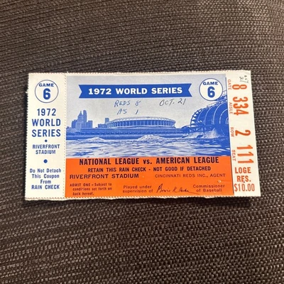 1972 World Series Game 6 Ticket Rose Bench Oakland Athletics Cincinnati Reds - Image 1 of 2