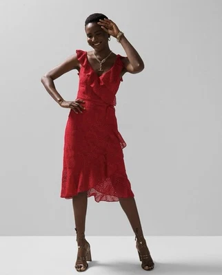 Vestido envolvente con volantes y ojales rojos del mercado negro de la Casa Blanca talla 6 Holiday Chic $230 Foto 1 de 4