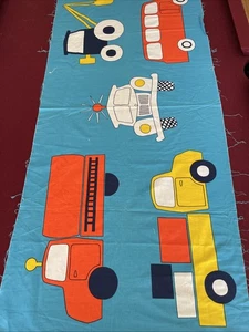 58”x35” Fabric Panel Juvenile Trucks Print Cotton Quilt Cotton - Picture 1 of 5