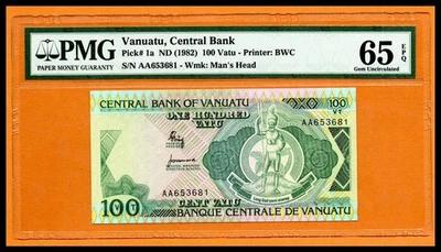 Vanuatu UNC Note 100 Vatu ND 1982 P-1a PMG 65 Gem Uncirculated EPQ (Banknote) - Image 1 of 2