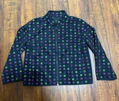 CARLISLE Black Multi Gourmet Hole Full Zip Jacket  Size 10 Womens - Image 1 of 4