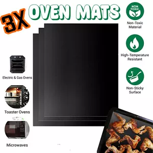3x Oven Mat Bottom Liner Sheet Large Heavy Duty Reusable BBQ Grill Mat UK - Picture 1 of 6