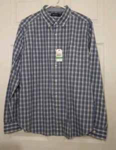 Camicia uomo Nautica manica lunga con bottoni taglia grande blu a quadri 100% cotone - Foto 1 di 12
