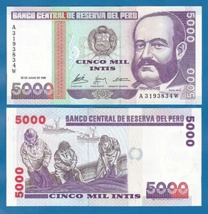Peru 5000 Intis P 137 1988 UNC 5,000 - Picture 1 of 1