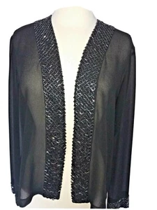 Ribkoff Trends Jacket Sz 8 Black Evening Beaded Open Front Sheer Dress Top M - Picture 1 of 9