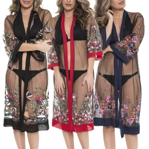 Women's Kimono Summer Embroidered Floral Lightweight Top Cover Beachwear Dress - Picture 1 of 31