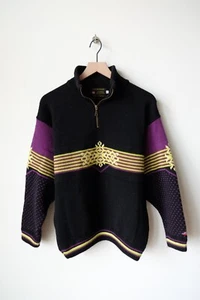 Mens Norsk Wear 100% Wool Pullover 1/4 Zip Sweater Norway Black Apres Ski - Picture 1 of 4