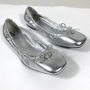 Valentino Garavani VLOGO Signature Metallic Silver Leather Ballet Flats 36.5 NEW - Picture 1 of 21