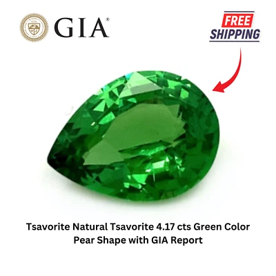 Tsavorite Natural Tsavorite 4.17 cts Green Color Pear Shape with GIA Report - Image 1 of 4