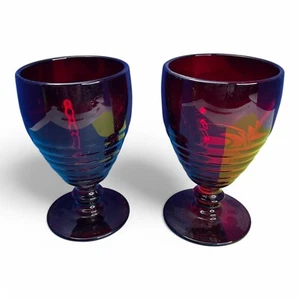 Penny Line Ruby Low Footed Goblets 5 1/8" Set of 2 Glass Company USA - Picture 1 of 5