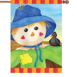 Hearty Scarecrow Autumn Fall House Flag 28x40 w Crow Black Bird Premier - Picture 1 of 1