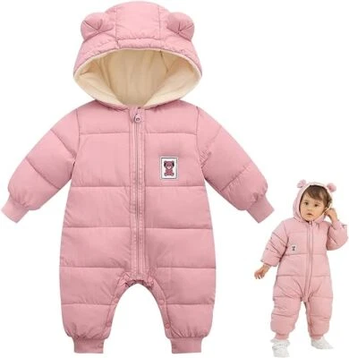 MILKIWAI Baby Snowsuit Romper Cute Bear Winter Hooded Jumpsuit with Zip Boys Girls Infant