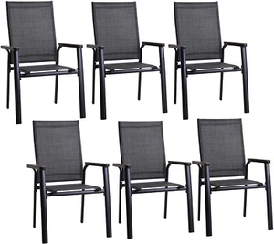 Patio Dining Chairs Set of 6 Outdoor  Armchair Stackable High Back Chairs Gray - Picture 1 of 11