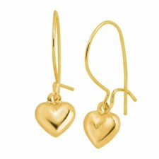 Eternity Gold Puffed Heart Drop Earrings in 14k Gold