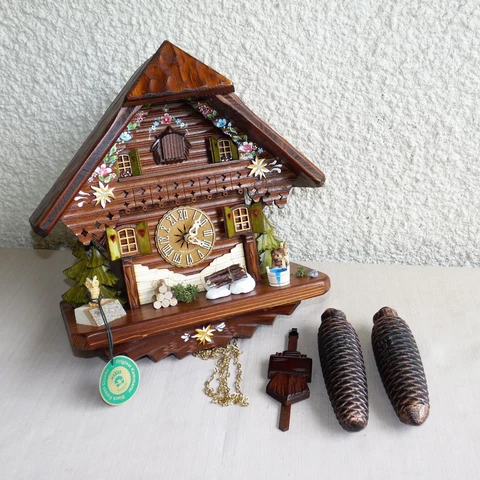 LARGE 8 DAY HEKAS CUCKOO CLOCK WITH OWL RABBIT & DOG Cover