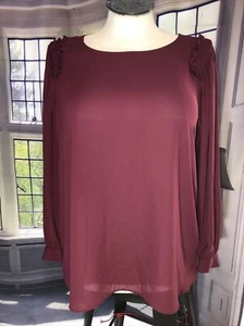 Alfani L NWT Ruffled Shoulder Blouson Sleeve Pullover Blouse Malbec Red Msrp$60 - Picture 1 of 12