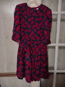 Vintage Girls Floral Dress 80s 90s Drop Waist smocked Dress Size 10 bows  - Picture 1 of 8