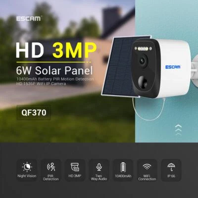 6W Solar Panel  WIFI  10400mAh Battery PIR Motion Detection Outdoor IP Camera - Image 1 of 4