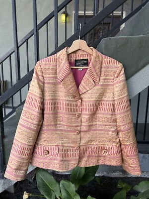 Blazer Rickie Freeman Para Teri Jon Rosa y Dorado Jacquard Officecore Talla 12 Foto 1 de 3