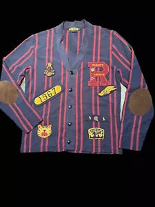 Mens M Rugby Ralph Lauren Burgundy/Navy Varsity Collegiate Cardigan Letterman - Picture 1 of 14