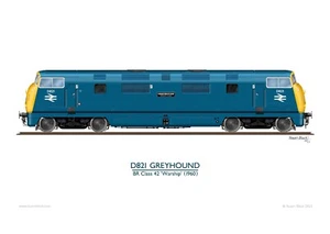BR Class 42 'Warship' D821 Windhund - Druck NEU - Bild 1 von 1