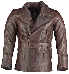 Leather Motorcycle Motorbiker Jacket Dark Brown 3/4 Long Eddie Vintage Cross Zip - Picture 1 of 6