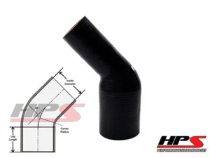 HPS 2.75" - 3" 70mm - 76mm 4-Ply Silicone 45 Degree Elbow Reducer Hose BLACK - Imagen 1 de 1