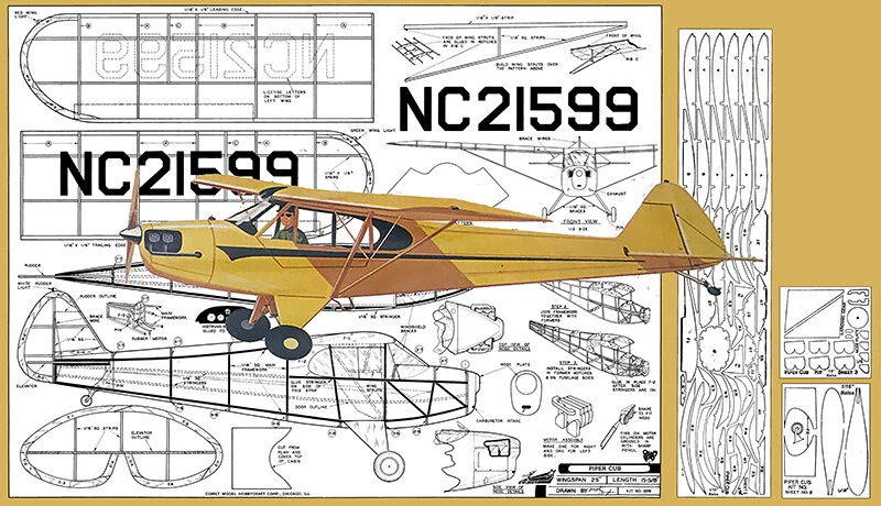 Comet Model Airplane Plans (FF): Piper J4 Cub Coupe 25" Scale Rubber #3406 - Image 1 of 1