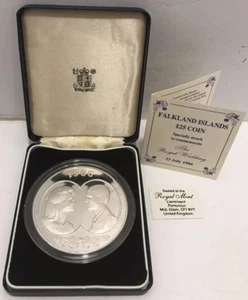 1986 FALKLANDINSELN 25 Pfund Proof Münze ~ KÖNIGLICHE HOCHZEIT ~ 150 g Sterlingsilber - Bild 1 von 7