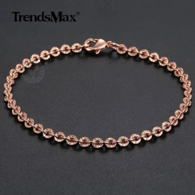 Brazalete de eslabones redondos Rolo relleno de oro rosa de 3 mm 7" para mujer dama niña cadena Foto 1 de 4