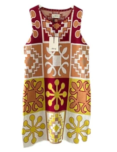 NWT AKEP MULTI GEOMETRIC JACQUARD 100% COTTON KNIT TANK DRESS - SIZE S/M IT 42 - Picture 1 of 12
