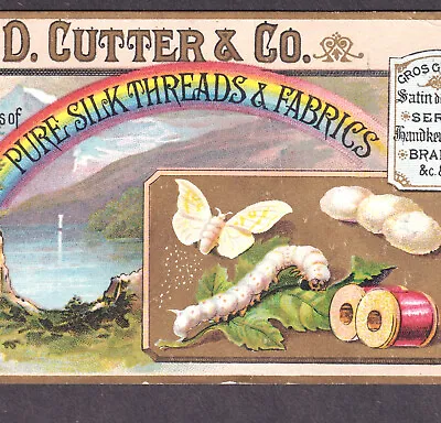 Rainbow Silk Worm Moth Cutter Sewing Thread Spool Ad Lovely Victorian Trade Card • 33.73$